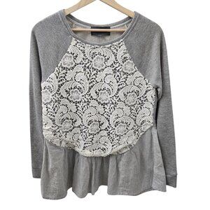 Sunday in Brooklyn Sweater Women small gray Lace Peplum Boho Cottagecore Peasant